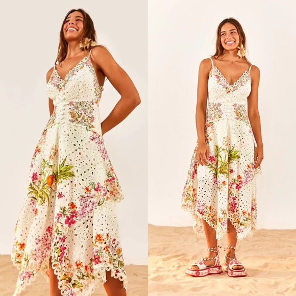 FARM Rio Dresses & Skirts - New Farm Rio Delicate Forest Scarves Eyelet Midi Dress